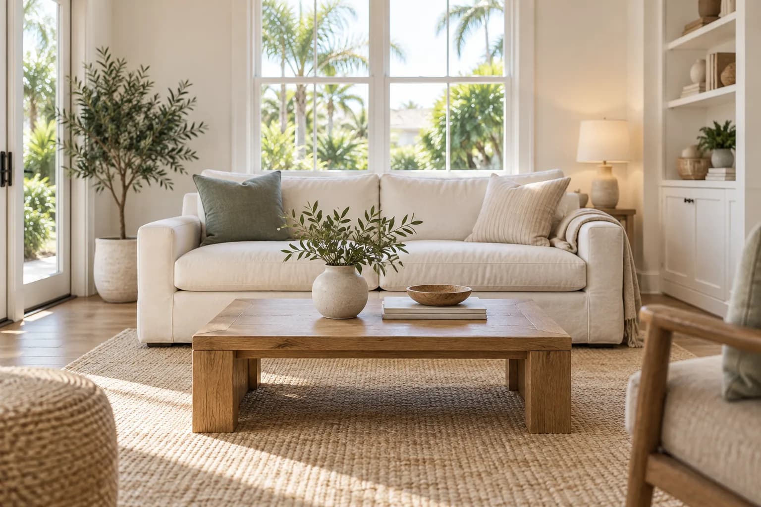 Illustrative tidy living room prepared for a showing